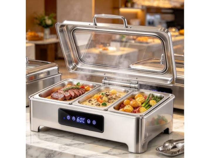 Aocay Elektrisches Chafing Dish 9L mit Touchscreen (1/3 PAN) Speisenwärmer Buffetwärmer mit Glasdeckel, Warmhaltebehälter Essen für Hotels, Buffet, Catering, Temperaturregelung 30-90℃