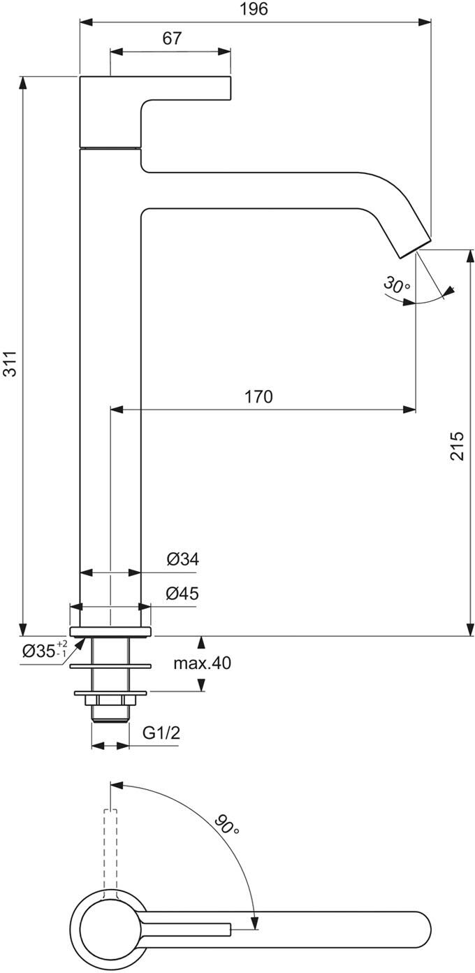 Ideal Standard Standventil Ausladung 17 cm