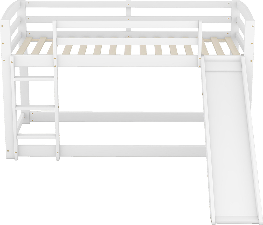Etagenbett mit Rutsche Massivholzrahmen Kinderbett Jugendbett Hausbett Einfache Montage 90x200cm Weiß