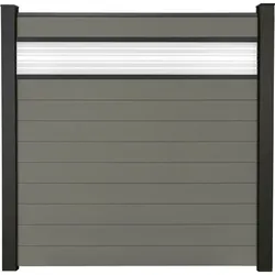 GroJa Solid Steckzaun Sichtschutzzaun mit 30 cm ESG-Glas Designeinsatz Grau Sichtschutz Steckzaun Lamellenzaun