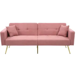 Schlafsofa 175x64x72 cm mit Bettfunktion, verstellbarem Winkel in Pink, Lammwollstoff und goldenen Beinen