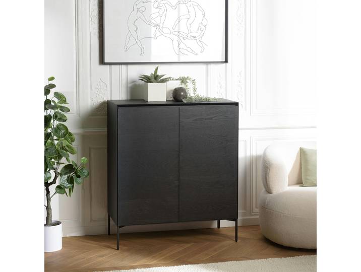 Buffet contemporain 2 portes bois couleur noire MAYENCE