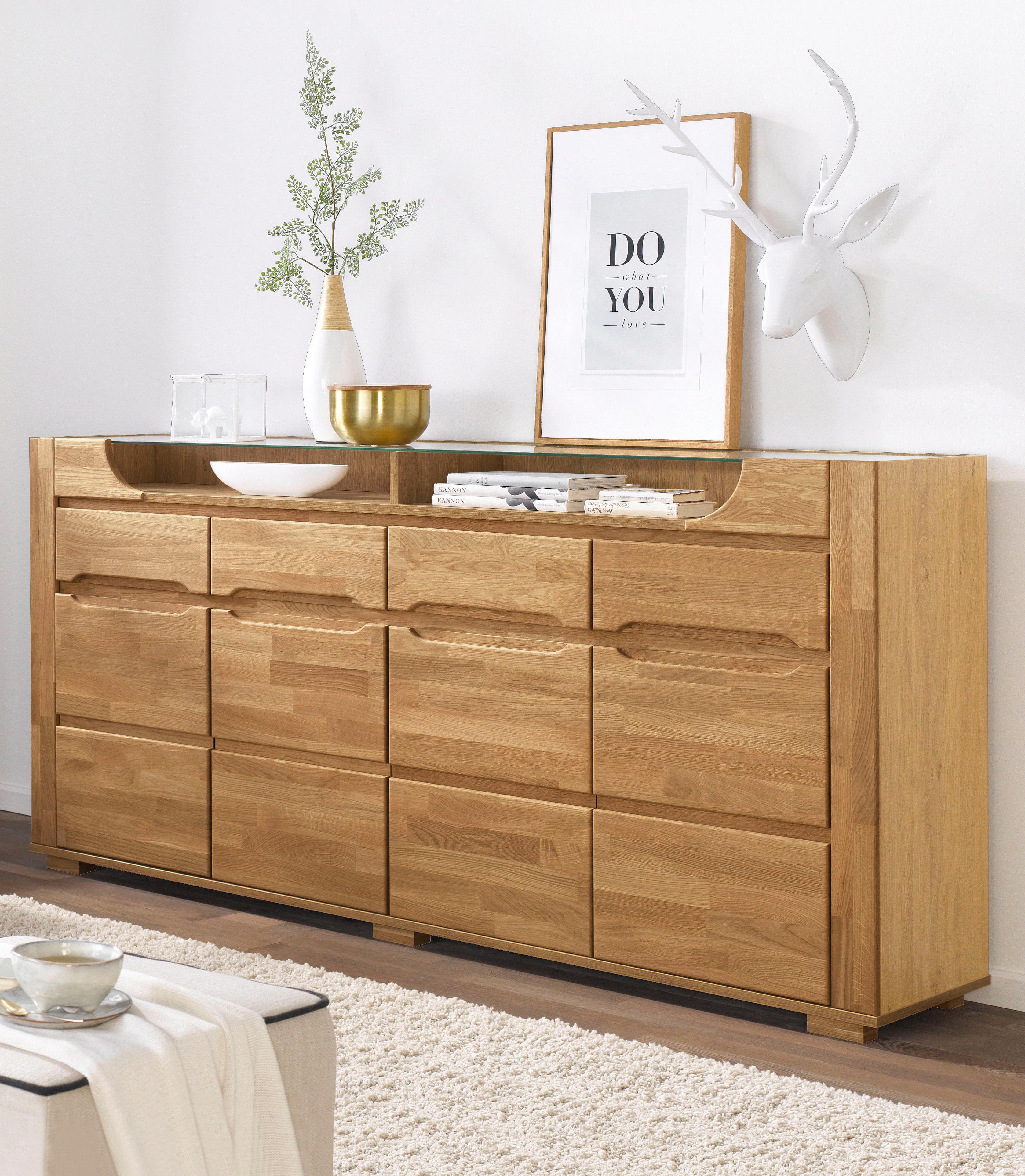 Sideboard GOODPRODUCT "Denis", braun (eiche teilmassiv), B:200cm H:95cm T:40cm, Sideboards, Sideboard, Breite 200 cm eiche teilmassiv B/H/T: 200cm x 95cm x 40cm, Holzwerkstoff eichefarben (Korpus) / Massivholz Eiche (Front)