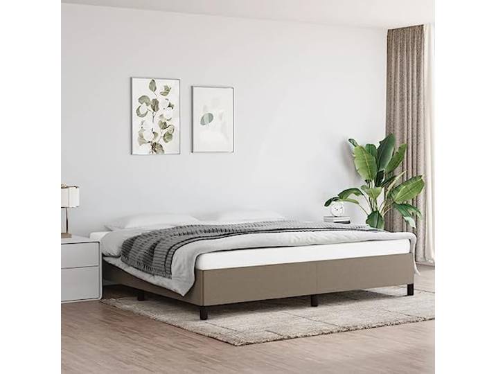 Strapazierfähiger Stoff Stützbeine Sperrholzlatten Taupe 200x200 cm Bettgestell ohne Matratze Taupe 200x200 cm Stoff mit Kopfteil Stabiler Bettrahmen Lattenrost Atmungsaktiv Schlafzimmer Möbel