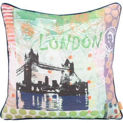 Dekokissen H.O.C.K. "Lieblingsstädte LONDON", bunt (grün, lila, mauve, bedruckt), B:45cm H:10cm L:45cm, Polyester, Dekokissen_Sitzkissen_Kissenhüllen, mit London-Motiv, Wendekissenhülle mit Füllung, 1 Stück