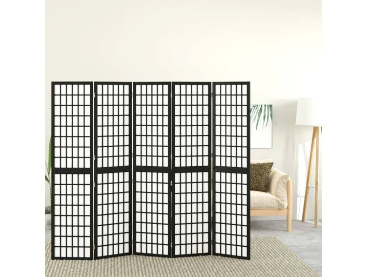 vidaXL 5-tlg. Paravent Japanischer Stil Faltbar 200x170 cm Schwarz