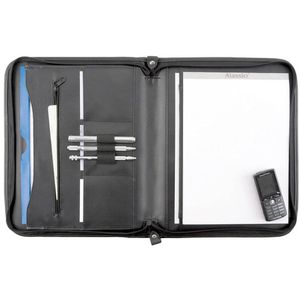 Alassio Schreibmappe 30013, Milano, schwarz, Echt Leder, mit Reißverschluss, A4