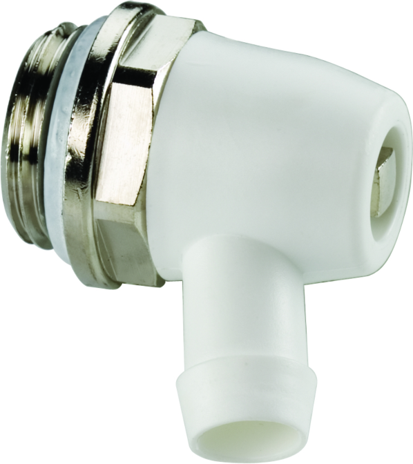 Flamco Simplex Entleerstopfen F10622 Standard, schwenkbarer Auslauf aus Kunststoff, Messing vernickelt, G 1/2 M