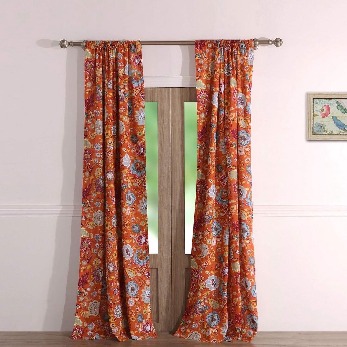 Set van 2 semi-transparante gordijnen met bloemdessin en hollanders - 107 x 160 cm