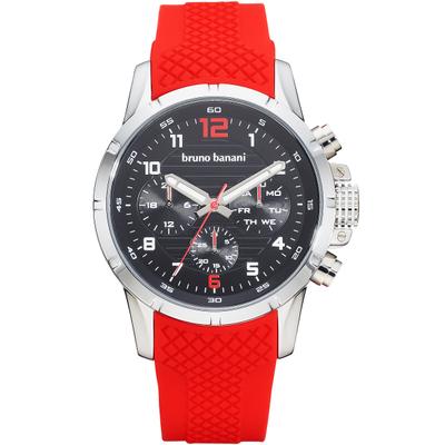 Multifunktionsuhr BRUNO BANANI "Pulse", rot, Armbanduhren, Herren, Quarzuhr, Armbanduhr, Herrenuhr, Silikonarmband, analog, Tag