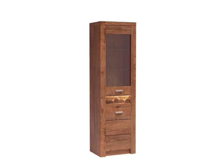 Masseno Vitrinenschrank ZERI 192 x 56 cm Modern Wohnzimmer Vitrine mit Tür Braun