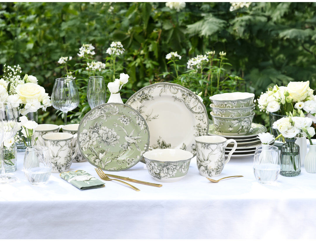 Creatable Adelaide Porcelain China Dinnerware Set Piece White/Green