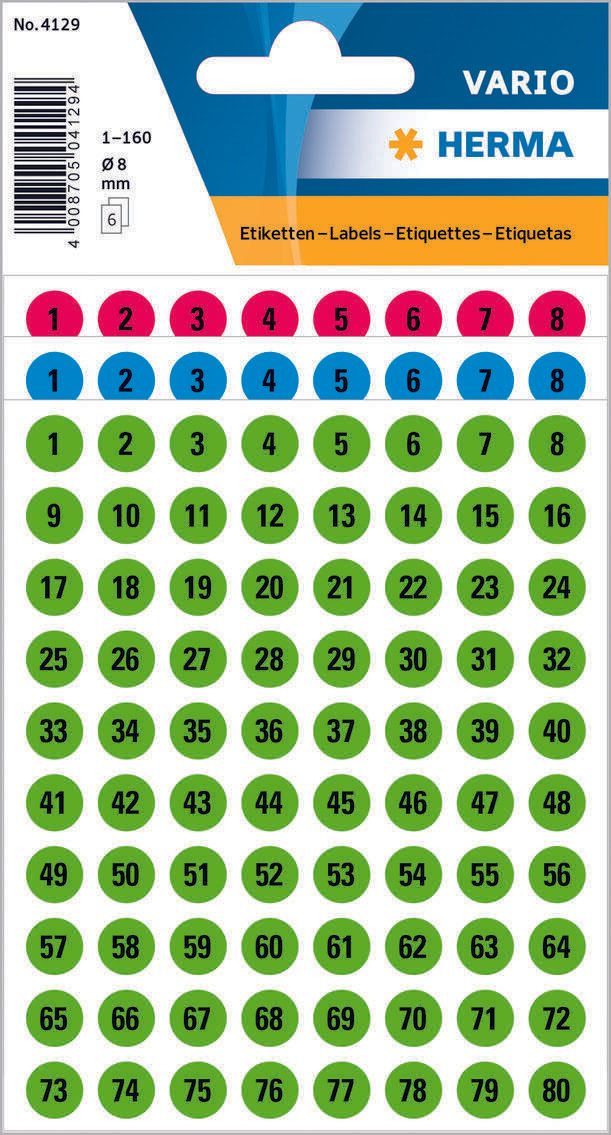 HERMA Sticker Zahlen, Ø 8 mm 4129
