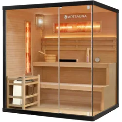 Artsauna Saunakabine Vantaa 175 mit Himalaya Salzstein - Indoor Sauna für 4 Personen, 8 kW Ofen, Glasfront