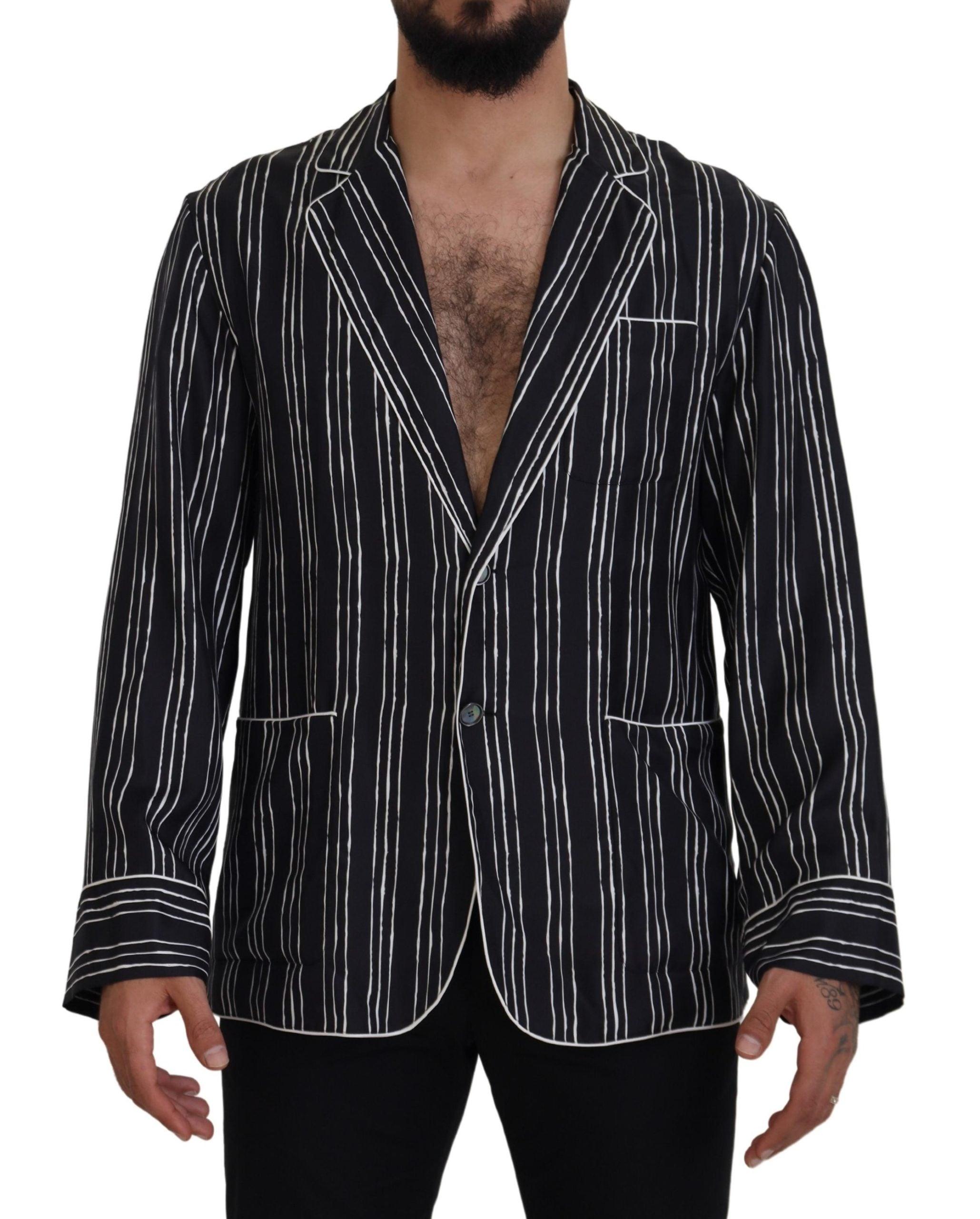 Dolce & Gabbana Blauw Gestreepte Zijde Pyjama Shirt Jas