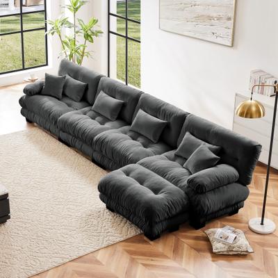 Loedds 173.2-inch 4-Seat Modular L-Shaped Chenille Sectional Sofa with Convertible Design for Living Room, Gray