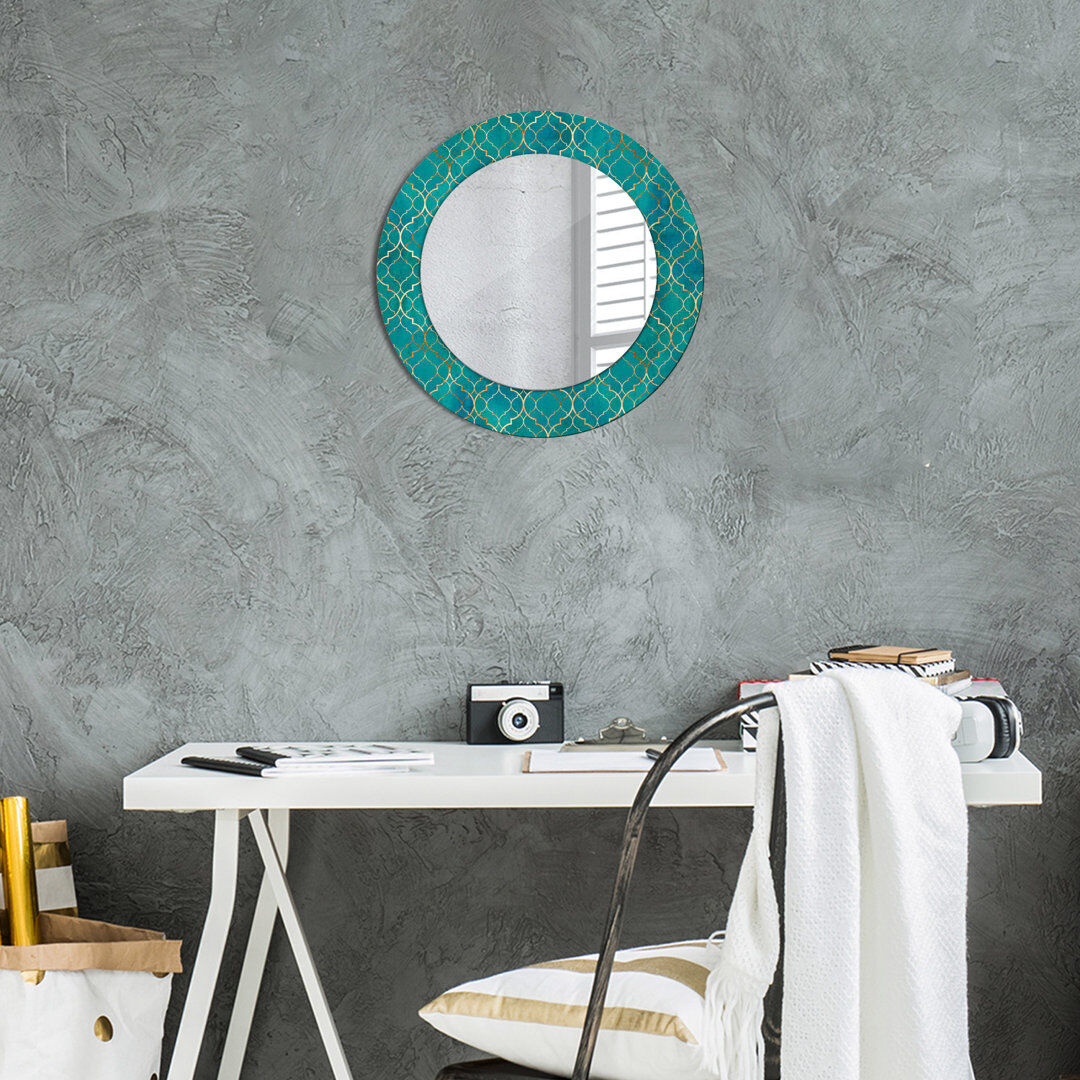 East Urban Home Huldar Glass Flat Mirror Turquoise Green and Gold Composition 50cm H x 50cm W