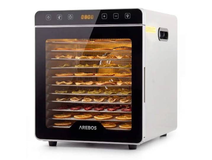 Arebos Dörrautomat Dehydrator 800 W 12 Gittern 29 L aus Edelstahl 12 Gitter zum Dörren von Obst, Gemüse, Fleisch & Kräutern Dehydrator Trockner