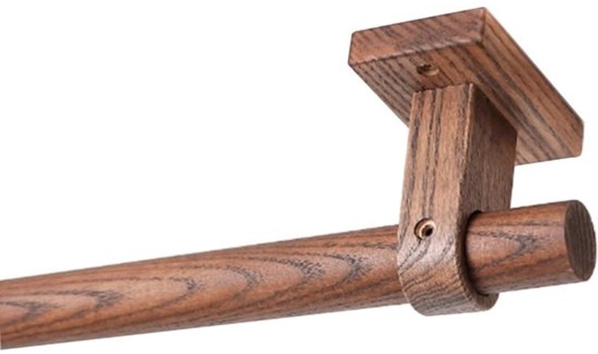 Houten gordijnroede massieve stang walnootkleur 100 cm