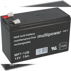 Multipower MP7-12B AGM Bleiakku 12V 7Ah Faston 6,3 mm für USV, Alarmanlage & Notbeleuchtung