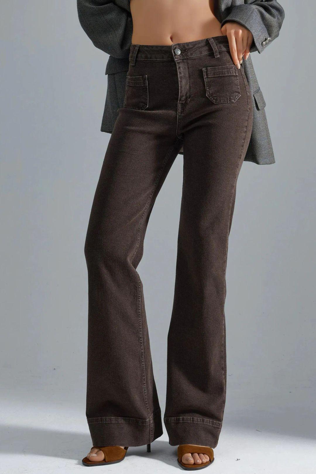 Hiccup Hochtaillierte Bootcut-Jeans - Braun