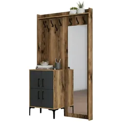 Dmora Eingangsmöbel Dperron, Moderner Eingang, Wandgarderobe, Multifunktions-Aufbewahrungskonsole, 120x35h200 cm, Walnuss und Anthrazit