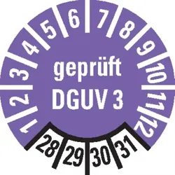 Dreifke® Prüfplakette, gepr.DGUV Vorschrift 3, 28-31, violett, Dokufolie, Ø10mm, 1000 Stk.