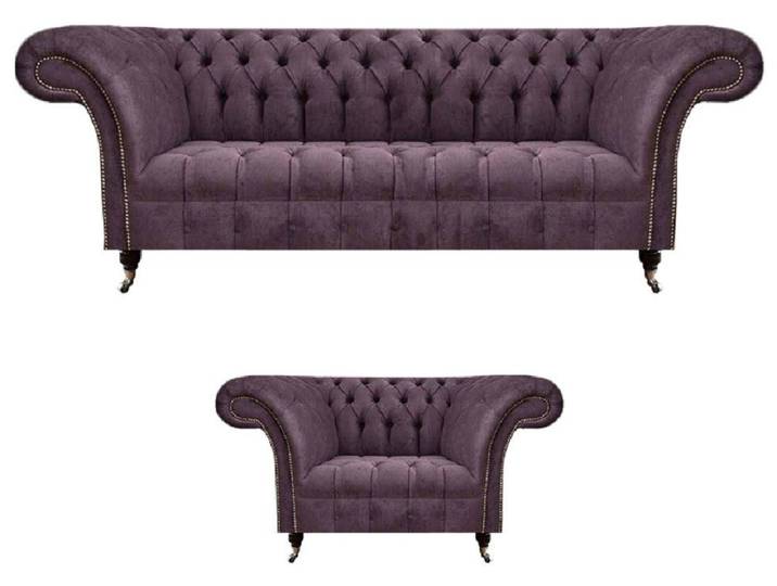 Xlmoebel Chesterfield-Sofa Lila Chesterfield-Sofa mit hochwertigem Textilbezug, Hergestellt in Europa
