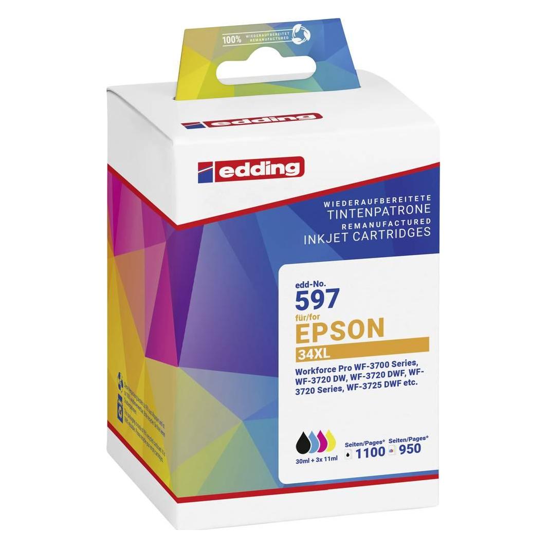 Edding EDD-597 schwarz, cyan, magenta, gelb Druckerpatronen kompatibel zu EPSON 34XL / T3476XL, 4er- (BK, C, M, Y) (18-597/18-597-01)