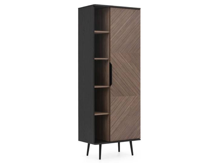 Lomadox Vitrine PRETORIA-132 Regalschrank, Wohnzimmerschrank, graphit, braun mit Holzoptik