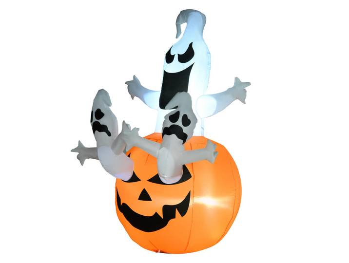 Homcom Aufblasbare Halloween Deko Luftfigur LED Beleuchtung Baum Hexen Katze Kürbis, Mehrfarbig, Kunststoff, 120x180x120 cm, Dekoration