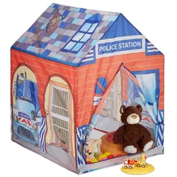 Relaxdays Spielzelt Polizei Beige,Blau,Rot