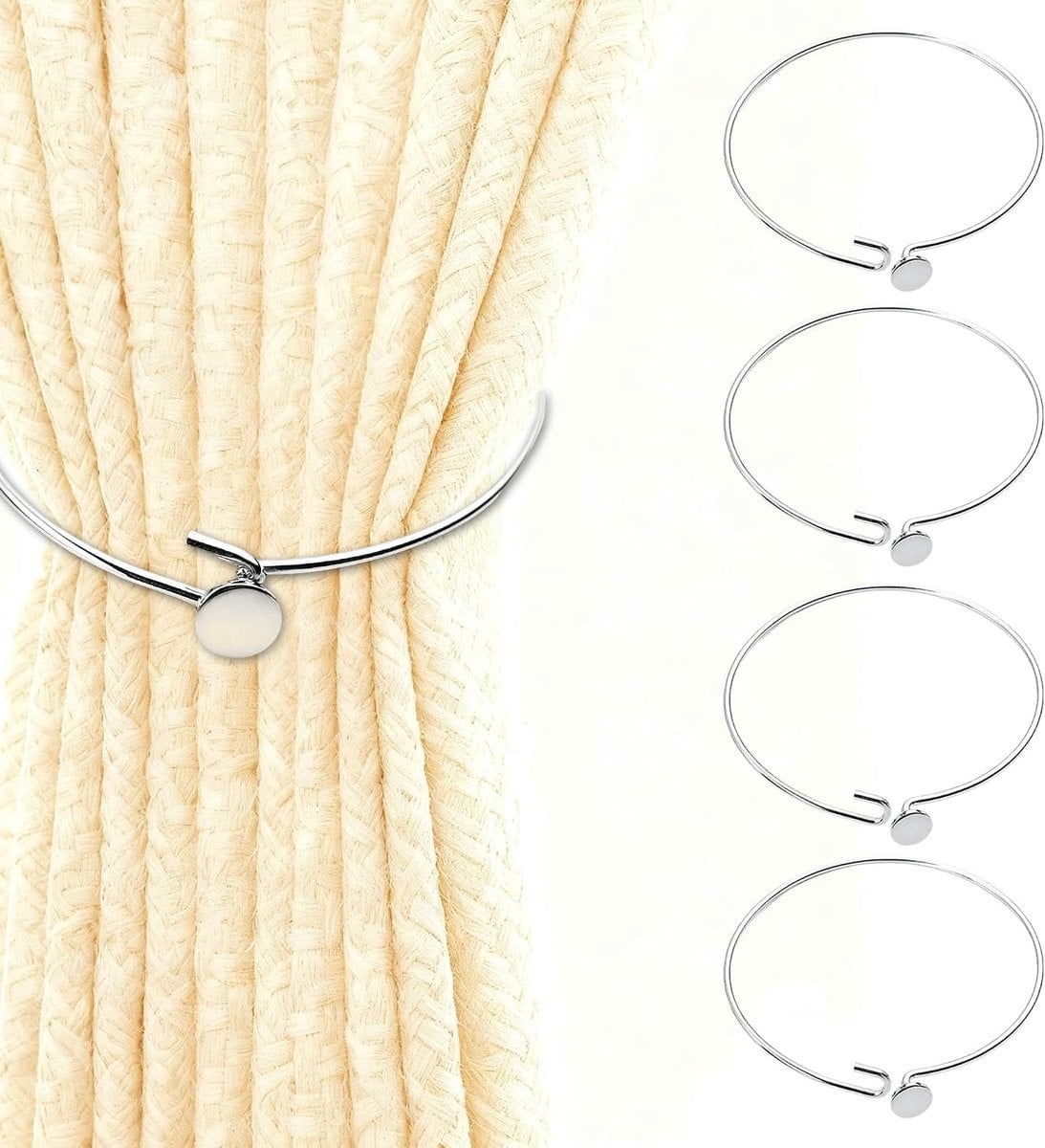 Set van 4 zilveren metalen gordijnhouders met ringen voor elegante raamdecoratie