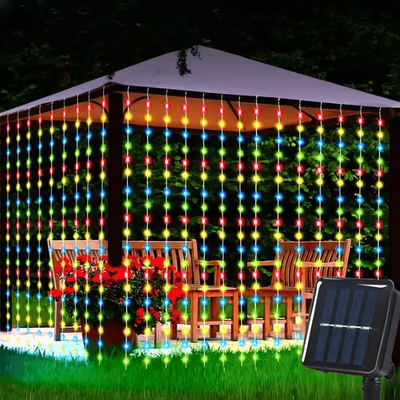 Inspire Curations Solar 8 Mode Outdoor Curtain String Lights colorful 3mx2m 200leds