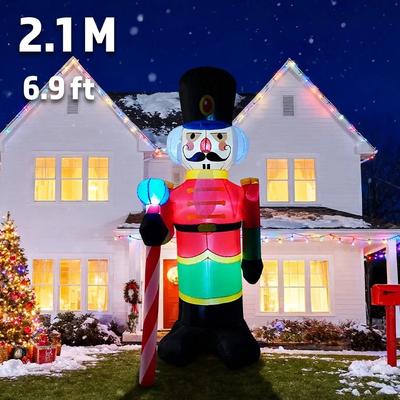 Uplifted Finds Movable Head Bear Santa Christmas Inflatable Yard Decoration With LED Light eu 210 Cm Nutcracker