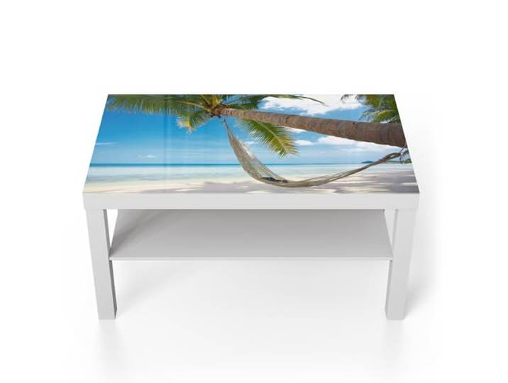 DEQORI Glastisch weiß groß 90x50 cm Motiv Tropische Auszeit ausgefallener Beistelltisch aus Glas Hochglanz Couchtisch fürs Wohnzimmer moderner Couch Tisch mit Design