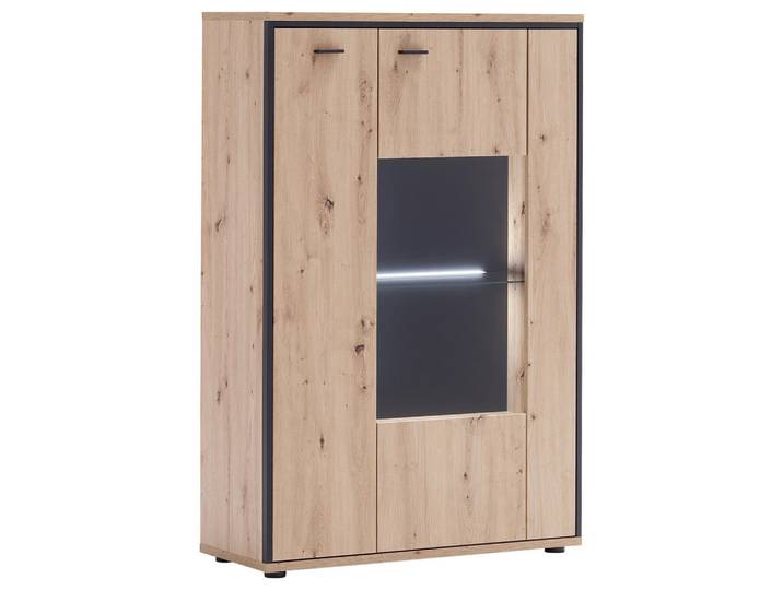 Livetastic Highboard Skopje, Anthrazit, Eichefarben, Kunststoff, 2 Fächer, 93x142x38 cm, Made in EU, Kleinmöbel, Kommoden, Highboards