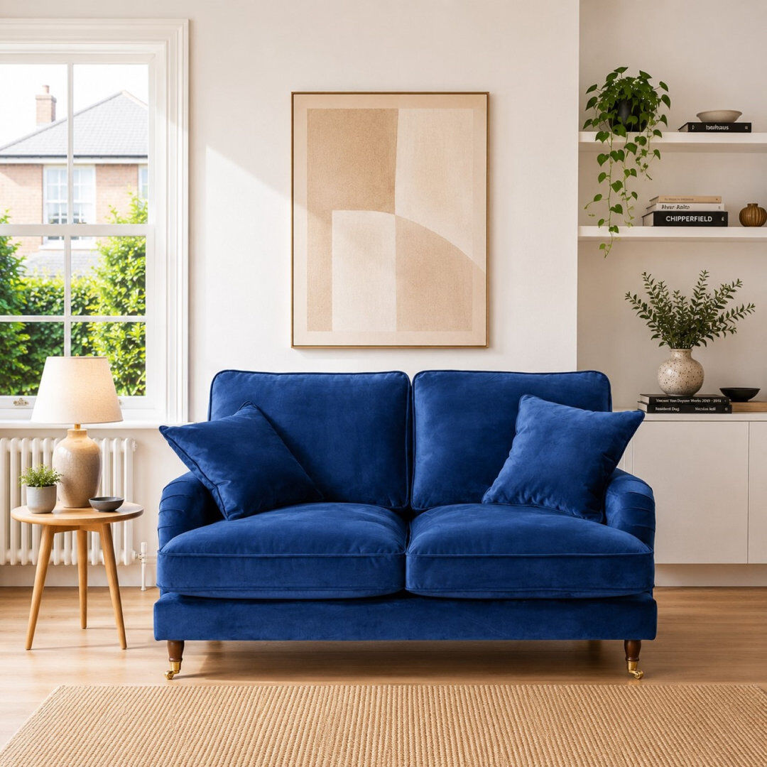 Hykkon Fabiola 2 Seater Velvet Loveseat Blue 92cm H X 150cm W X 99cm D