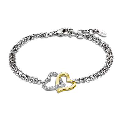 Armband LOTUS "Essentials - Herzen", gold (edelstahlfarben, gelbgoldfarben, kristallweiß, kristallweiß), Armbänder, Damen, 20,5cm, Edelstahl, Armband, mit Glasstein