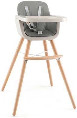Costway 3-in-1 Convertible Wooden High Chair with Cushion-Gray