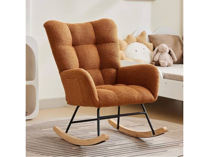 Fauteuil à bascule - HOERFURIY - Marron - Scandinave - 1 place - Tissu peluche