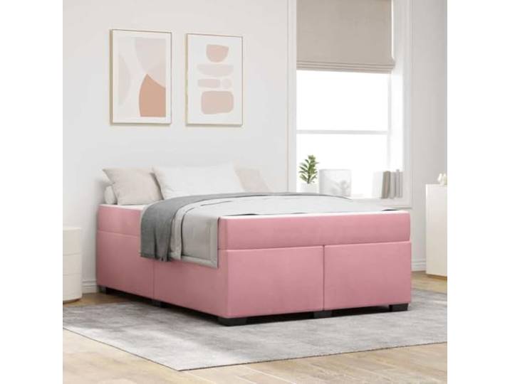 Samt Bettgestell mit Matratze Schlafzimmer Eleganz 140 x 200 cm Rosa Bettrahmen mit Matratze Rosa 140x200 cm Samt Stoff Doppelbett inklusive Taschenfederkern Lattenrost