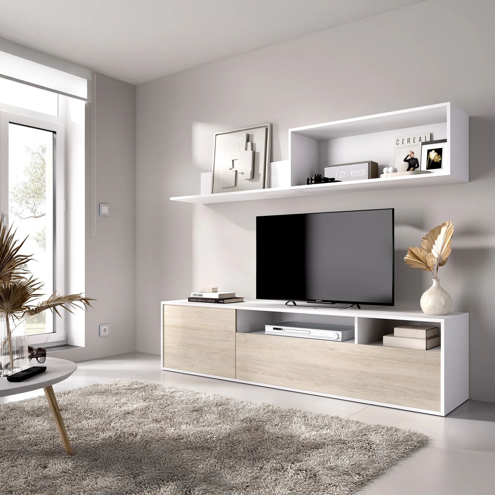 garneroarredamenti Parete attrezzata 180x200h cm moderna bianco rovere Tava
