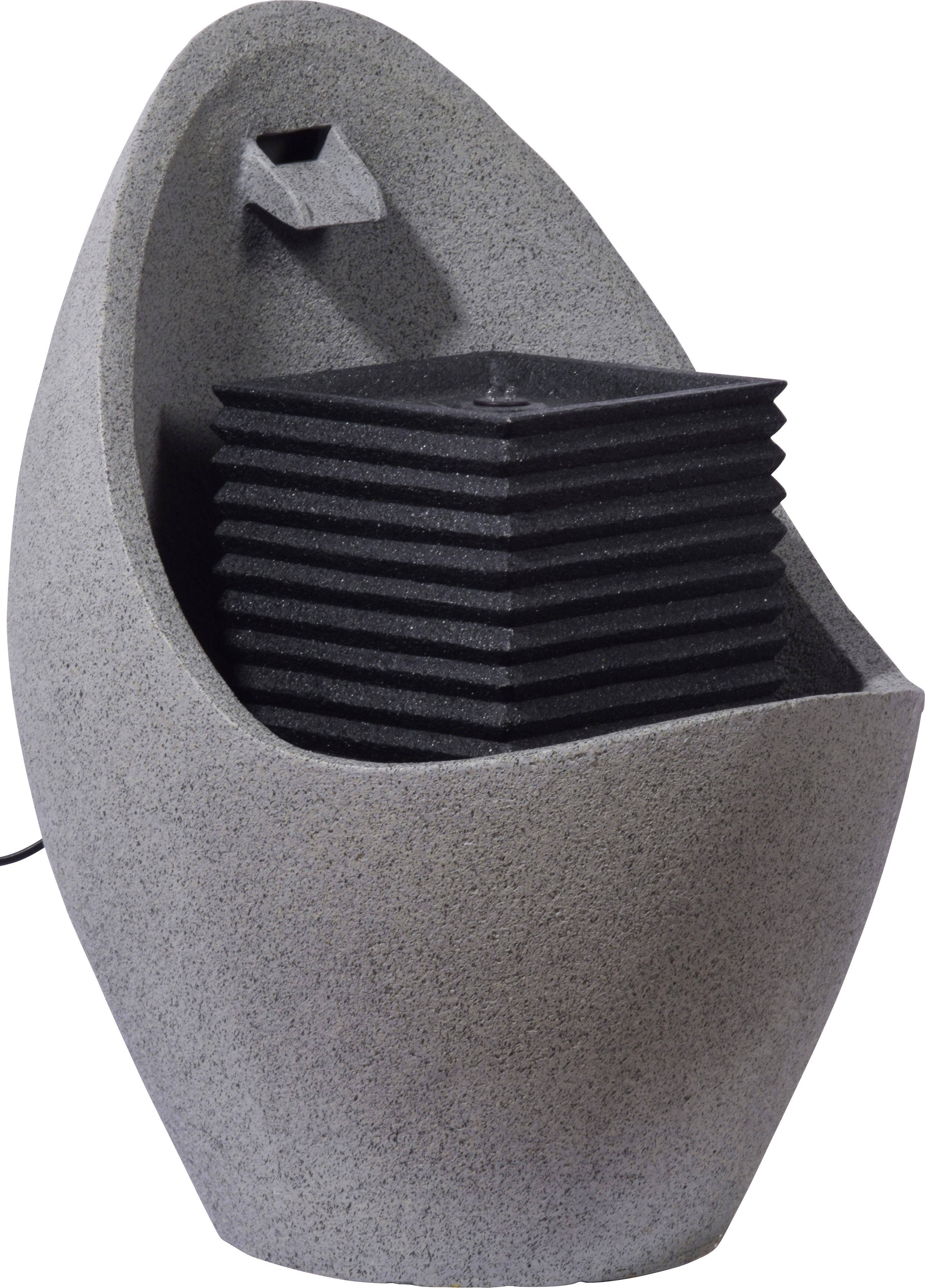 dobar Großer Design Garten-Brunnen mit Pumpe und LEDŽs, Springbrunnen XL in Ei-Form für drinnen u. draußen, 49,5x49,5x66,5 cm, Polyresin