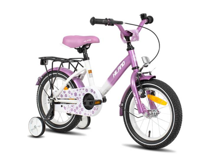HILAND Starry Vélo pour enfants de 4 à 7 ans avec petites roues, sonnette et porte-bagages arrière violet - 40 cm