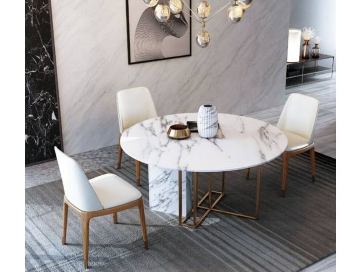 JVmoebel Essgruppe Esszimmer Set aus Holz und Edelstahl mit eleganter Marmor-Imitation, (4-tlg), Made in Europa