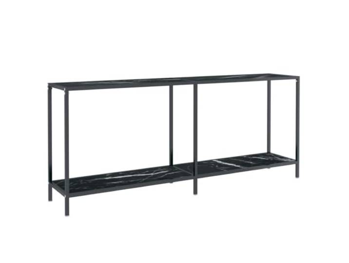 Favemtsl Konsolentisch Schwarz 180x35x75,5 cm Hartglas Beistelltisch Stilvoller Ablagetisch für Wohnzimmer und Flur, zweistufiges Design aus gehärtetem Glas mit feucht abwischbarer Fläche.