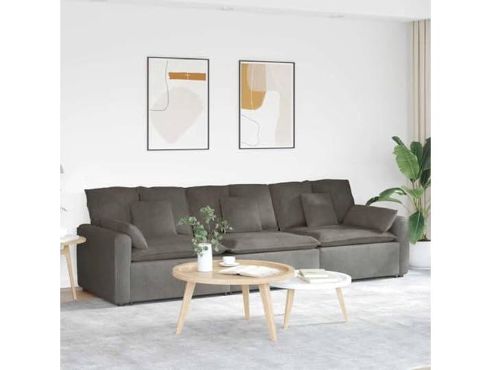Modulares Sofa mit Kissen Hellgrau, 3 Teile, Cordstoff und Metallrahmen Textilene-Sitzflächen, Holzarmlehnen, flexible Sitzordnung, strapazierfähiger Cordbezug, geräumiges Design