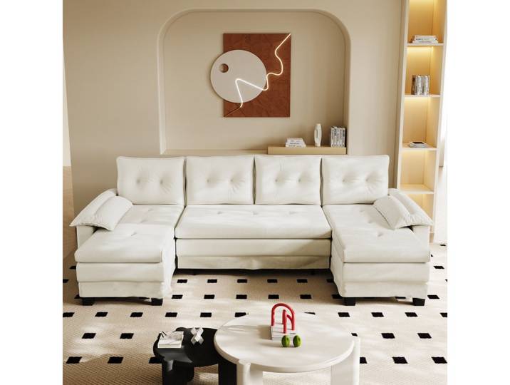 BBWL Schlafsofa mit Bettfunktion, USB-Anschluss, modulare Wohnlandschaft, U-förmiges Schlafsofa aus Chenill