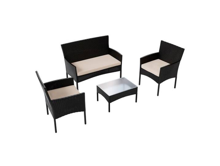 Juskys Gartenset Fort Myers schwarz / cremeweiß, Schwarz, Creme, Kunststoff, 4, Gartenmöbel, Gartengarnituren, Gartenmöbel-Sets